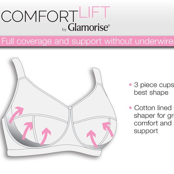 Set Of 3! 50C Glamorise COMFORT LIFT Bra (COTTON-LINED) Wireless LACE TAUPE NEW - Picture 11 of 16